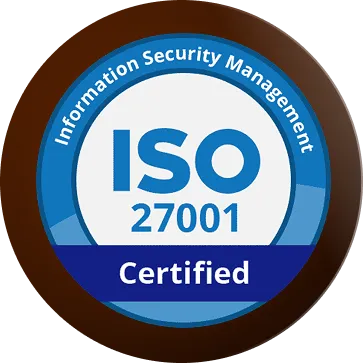 ISO 27001 Certified badge with Information Security Management.
